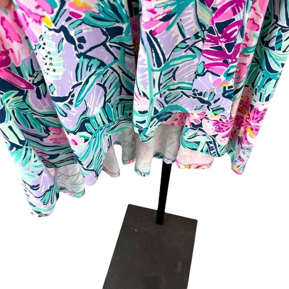 Lilly Pulitzer M Rosaline Wrap‎ Dress Tropical Floral Aqua Purple Asymmetrical - Picture 7 of 10